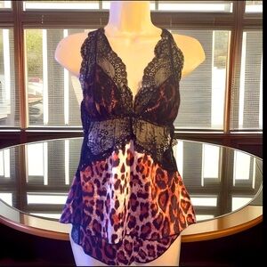Rosalina Rose Leopard W/Lace Trim Cami Top & Silky Shorts Lingerie 2pc Set PJ’s